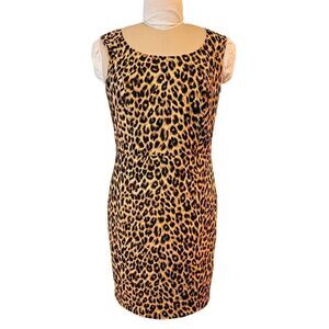 Leslie Stuart Leopard Print Dress Sz. 10 Lined Back Zip Career Party